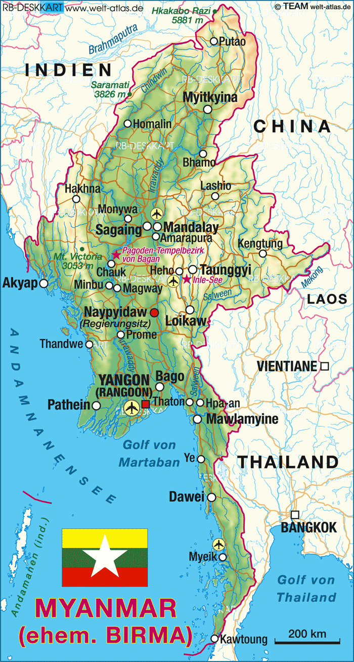 Karte von Myanmar (Birma) (Land / Staat)