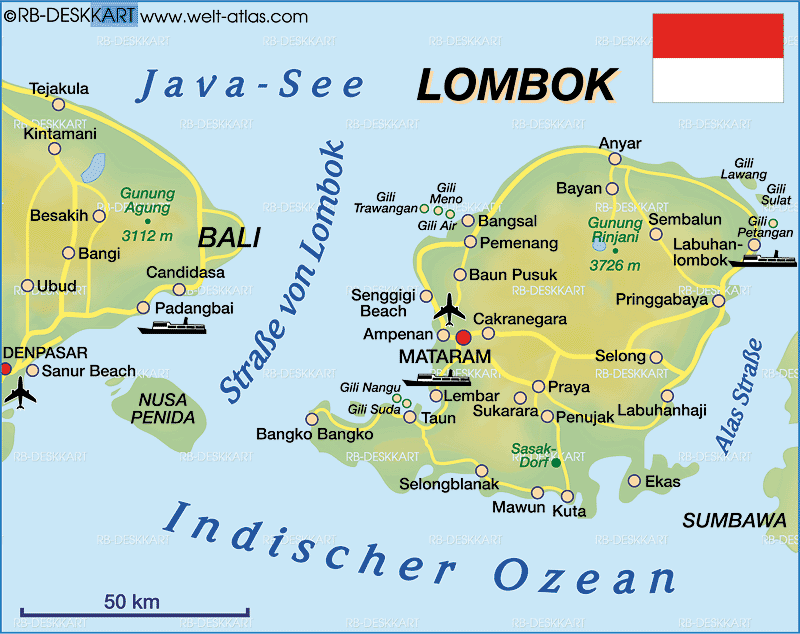 Karte von Lombok (Insel in Indonesien)