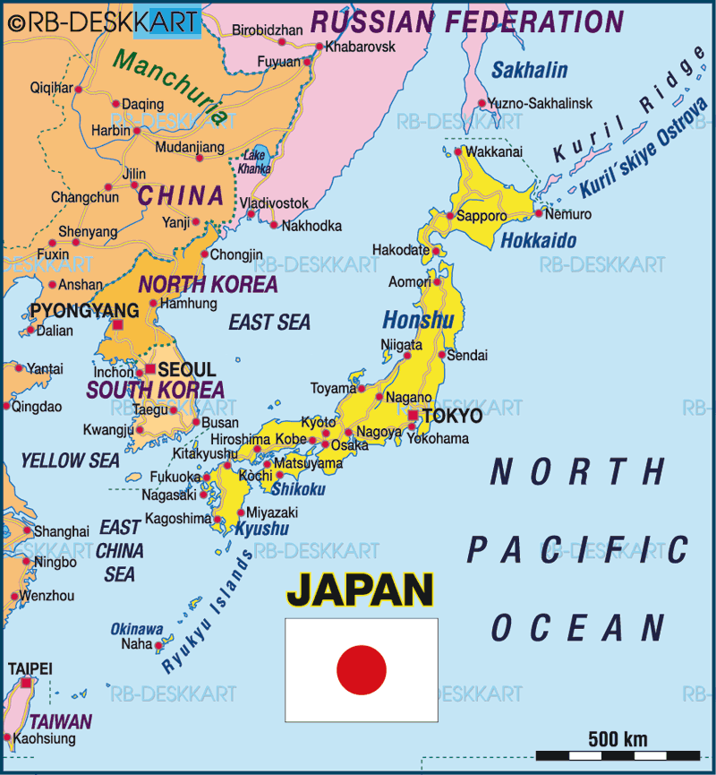 Karte von Japan, politisch (Land / Staat)