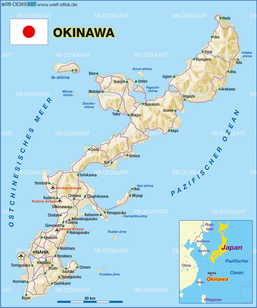Map of Okinawa (Island in Japan)