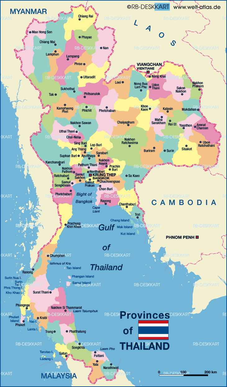 Karte von Thailand, politisch (Land / Staat)