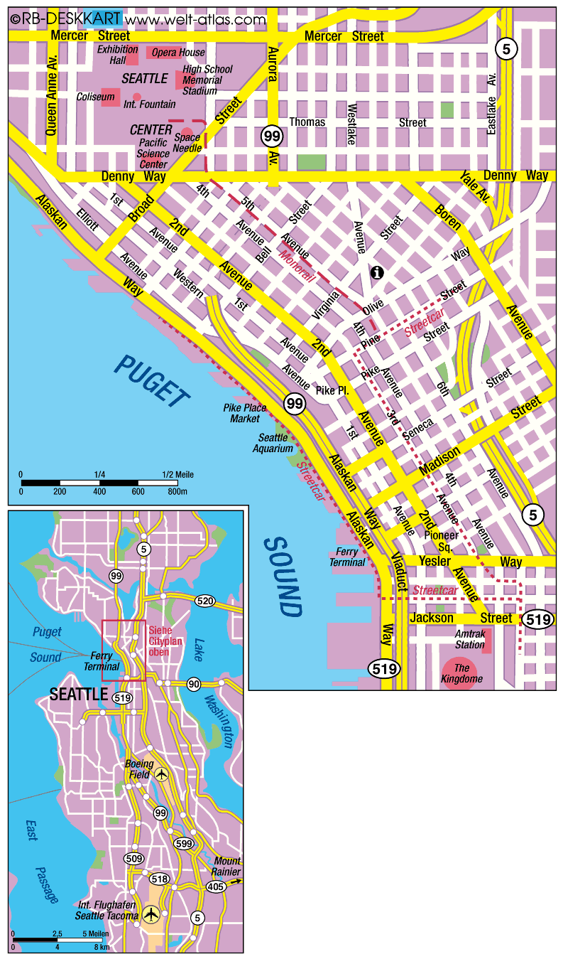 Karte von Seattle (Stadt in Vereinigte Staaten)