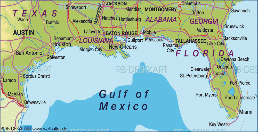 Karte von Golfküste (Region in Vereinigte Staaten)