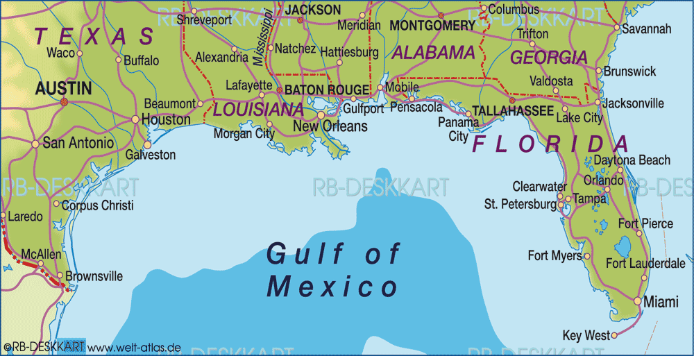 Large Detailed Map Of Gulf Of Mexico With Cities