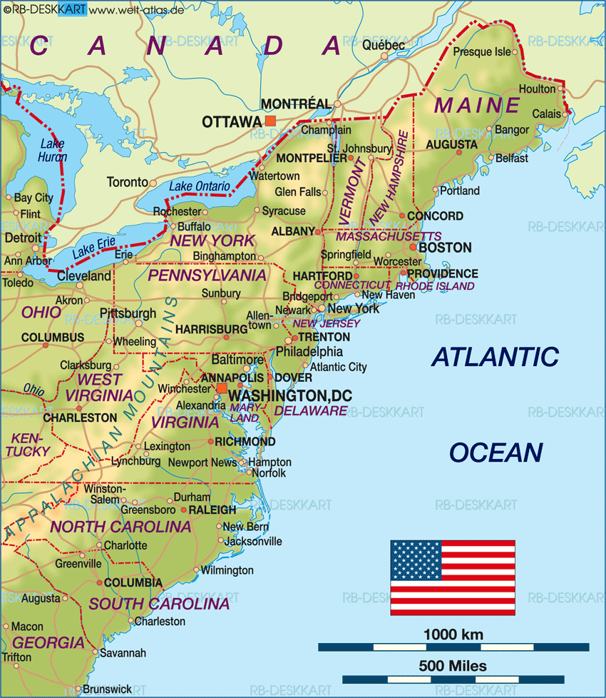 map of the east coast usa Map Of East Coast Usa Region In United States Welt Atlas De