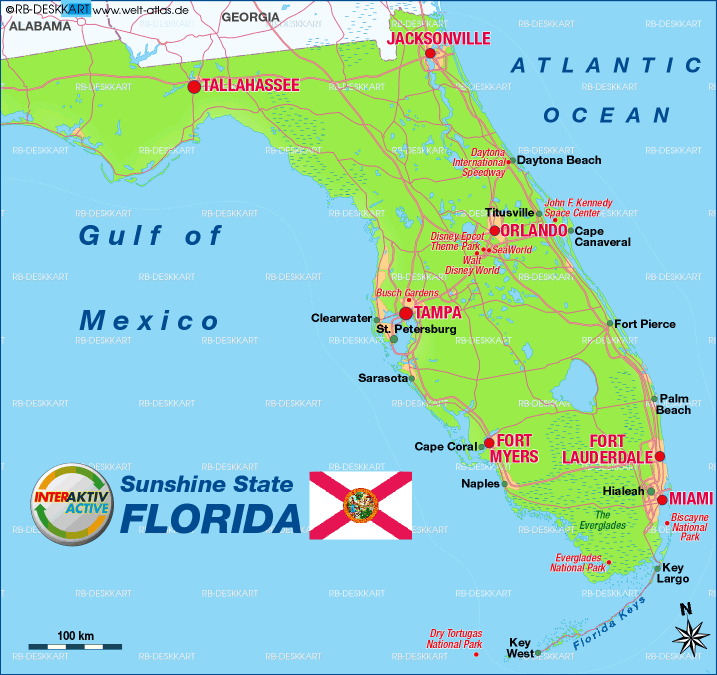 Map of Florida (State / Section in United States, USA)
