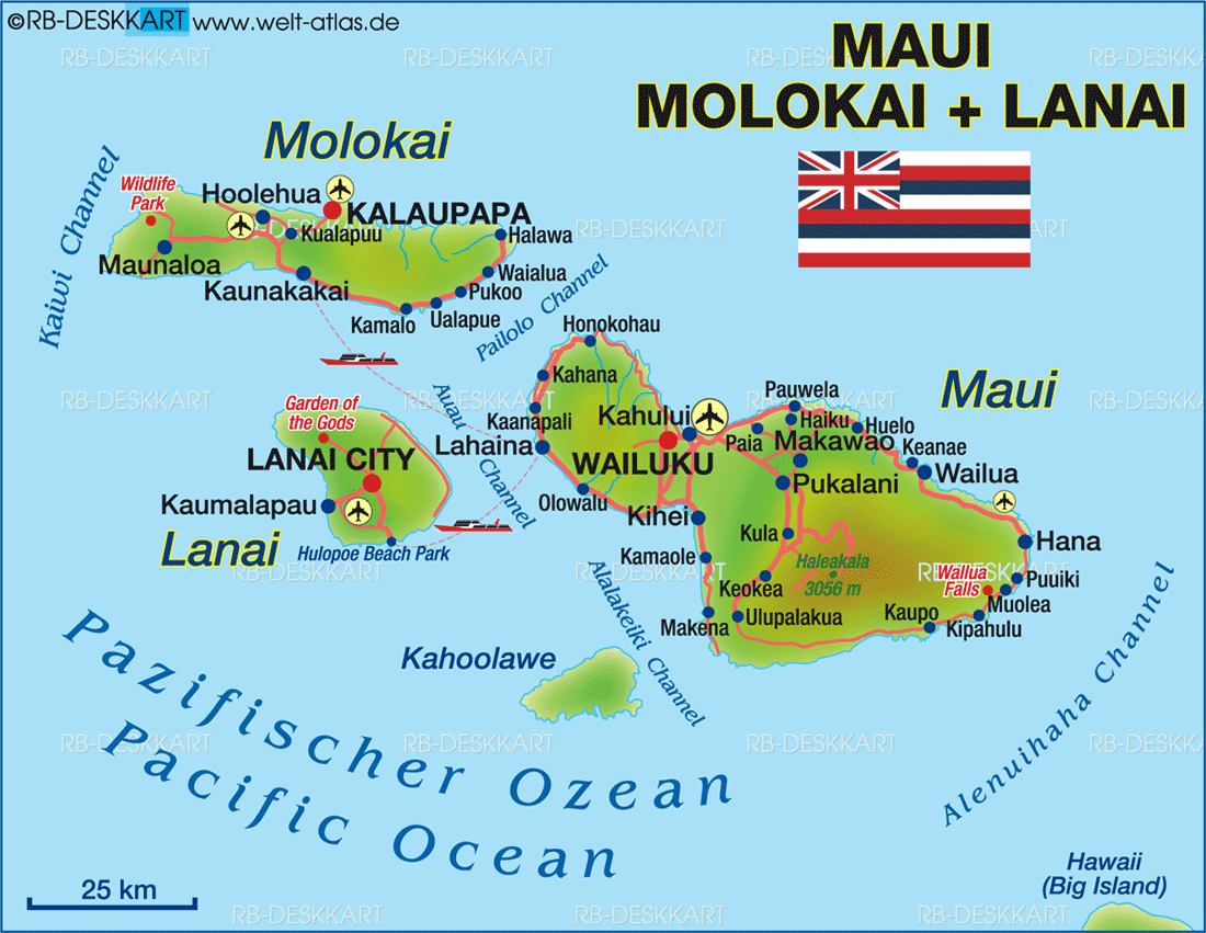 Map of Molokai, Lanai (Island in USA, Hawaii)
