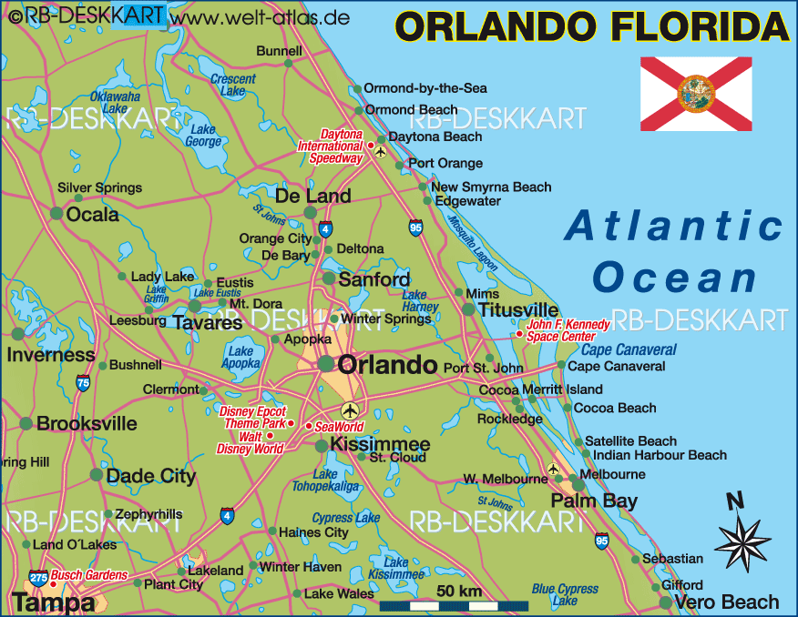 Karte von Orlando, Region (Region in Vereinigte Staaten, USA - Florida)