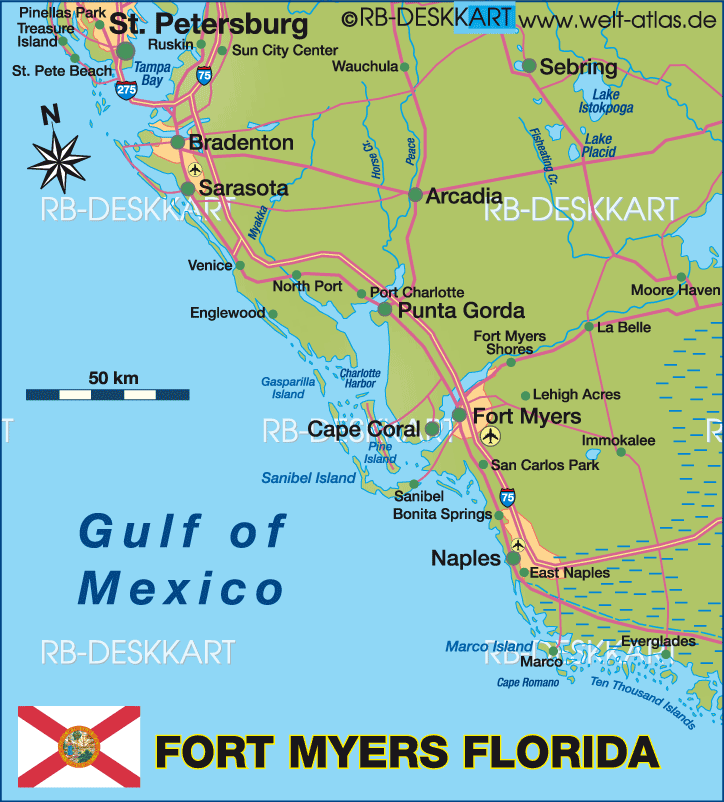 Karte von Fort Myers, Region (Region in Vereinigte Staaten, USA - Florida)