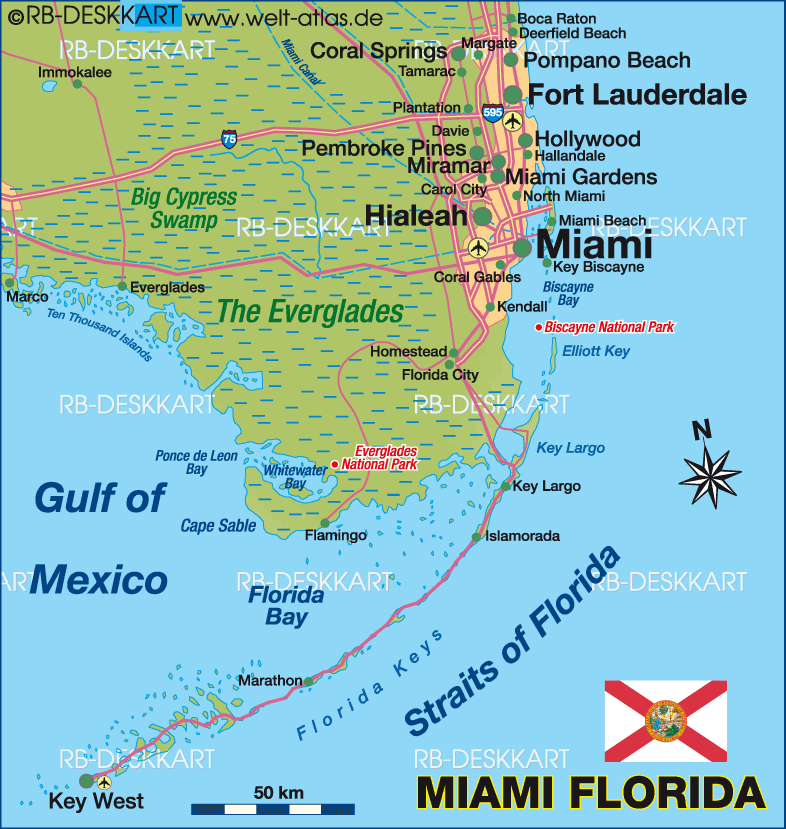 Karte von Miami, Region (Region in Vereinigte Staaten, USA - Florida)