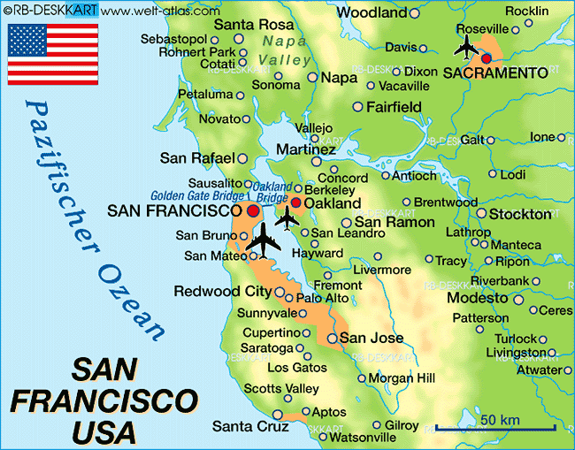 Map of San Francisco (Region in United States, USA) | Welt-Atlas.de