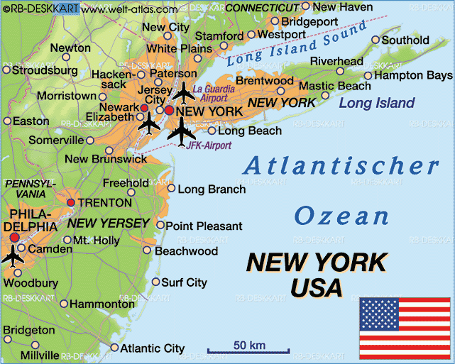 Karte von New York, Region (Region in Vereinigte Staaten, USA)