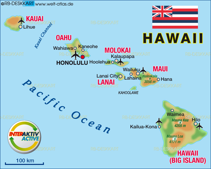 Karte von Hawaii (Region in Vereinigte Staaten)