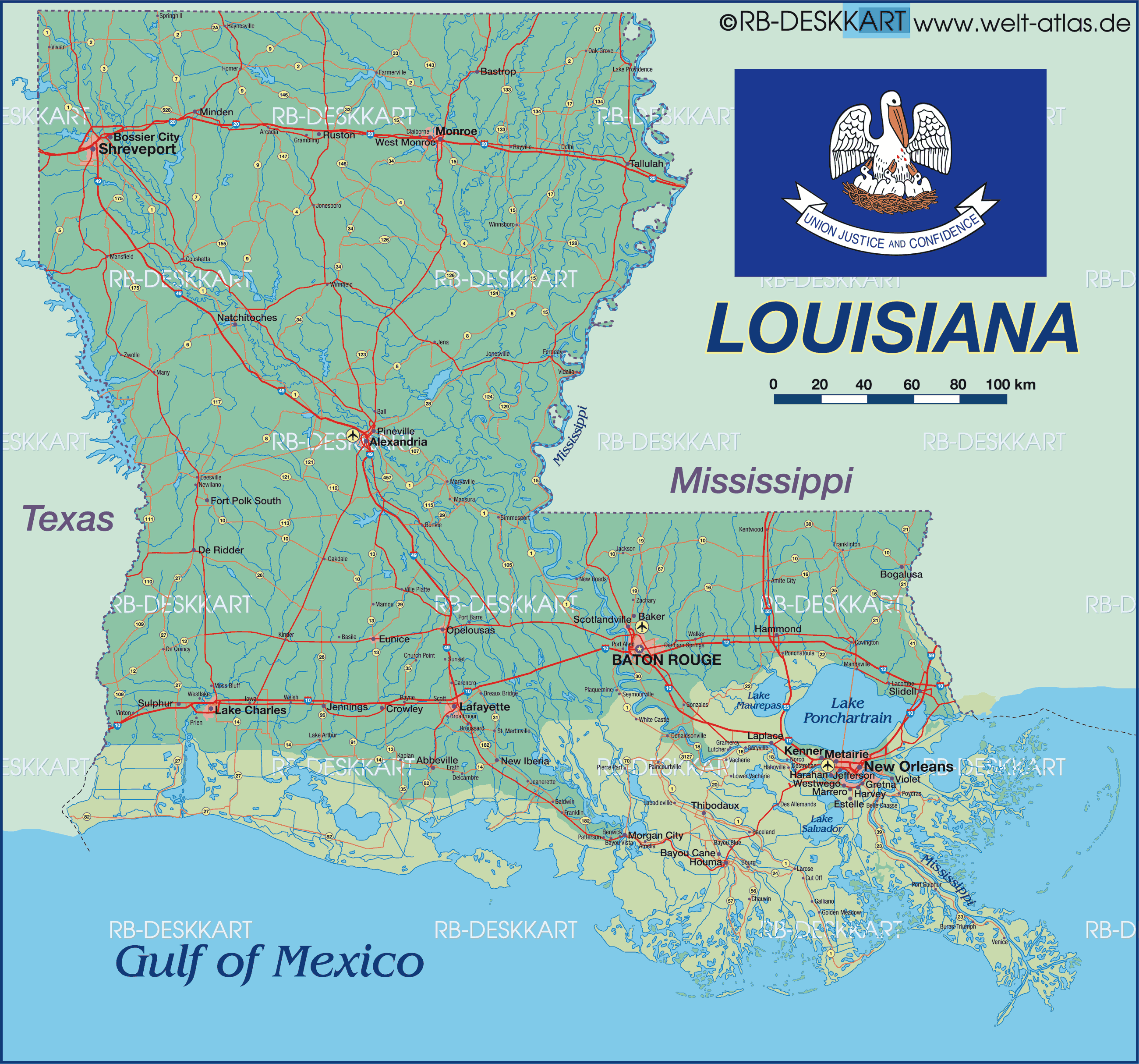 Map Of Louisiana New Orleans State Section In United States