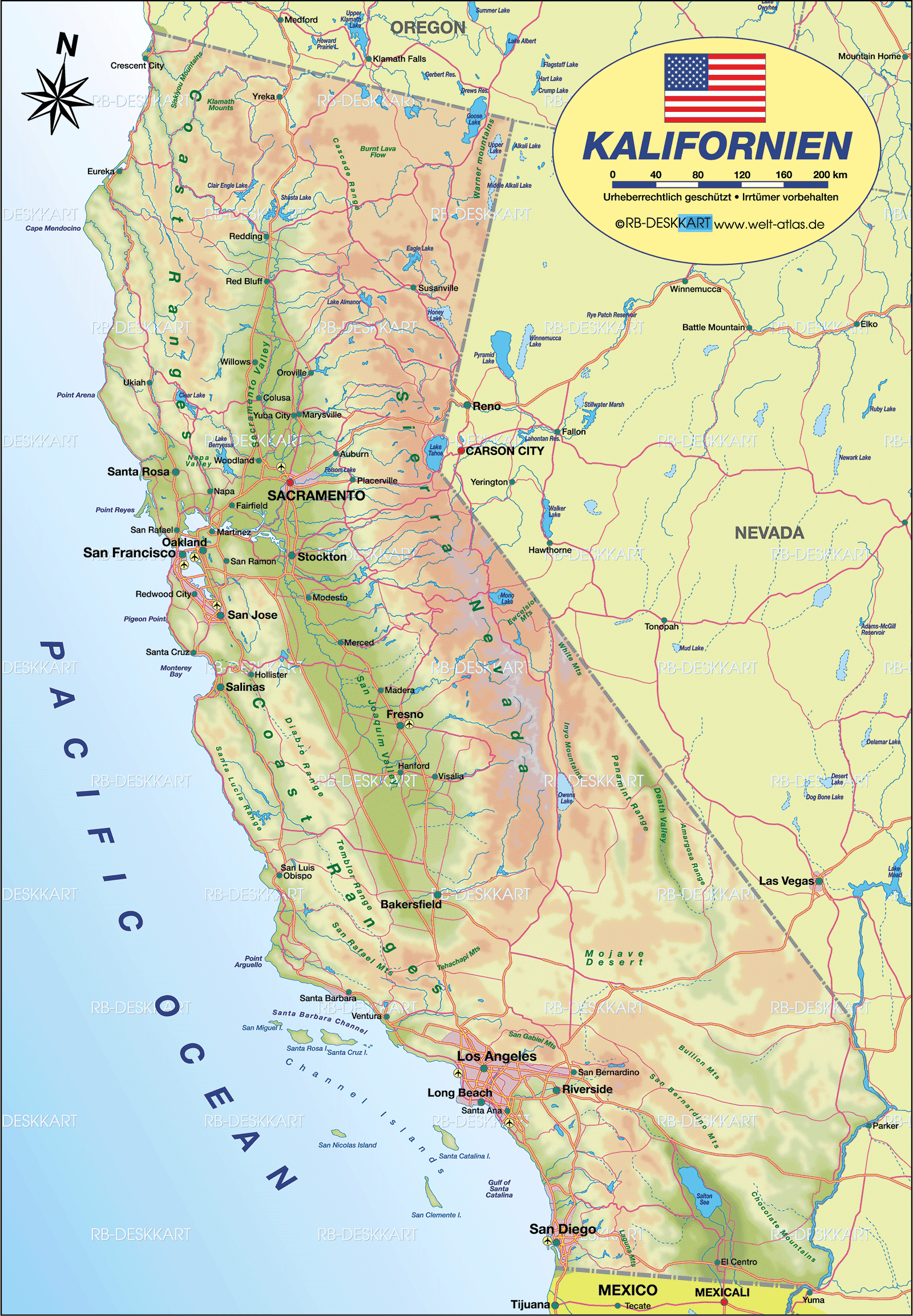 Map of California (State / Section in United States, USA)