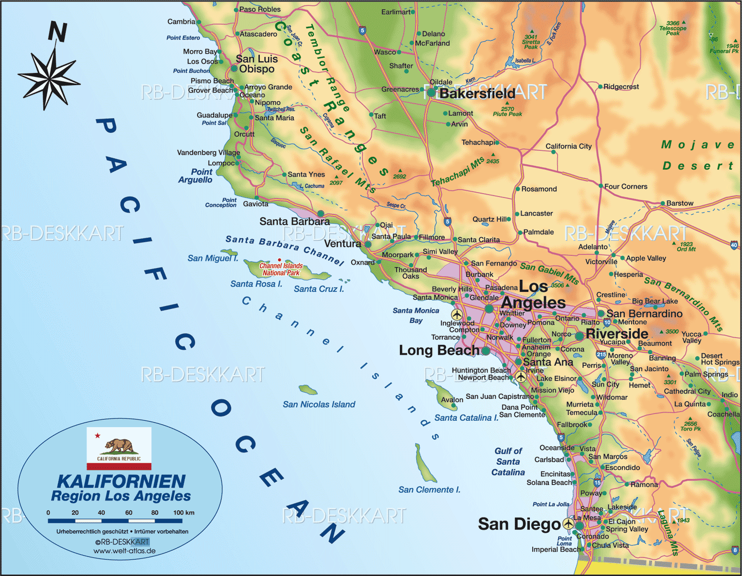 Map of Los Angeles, region (Region in United States, USA)