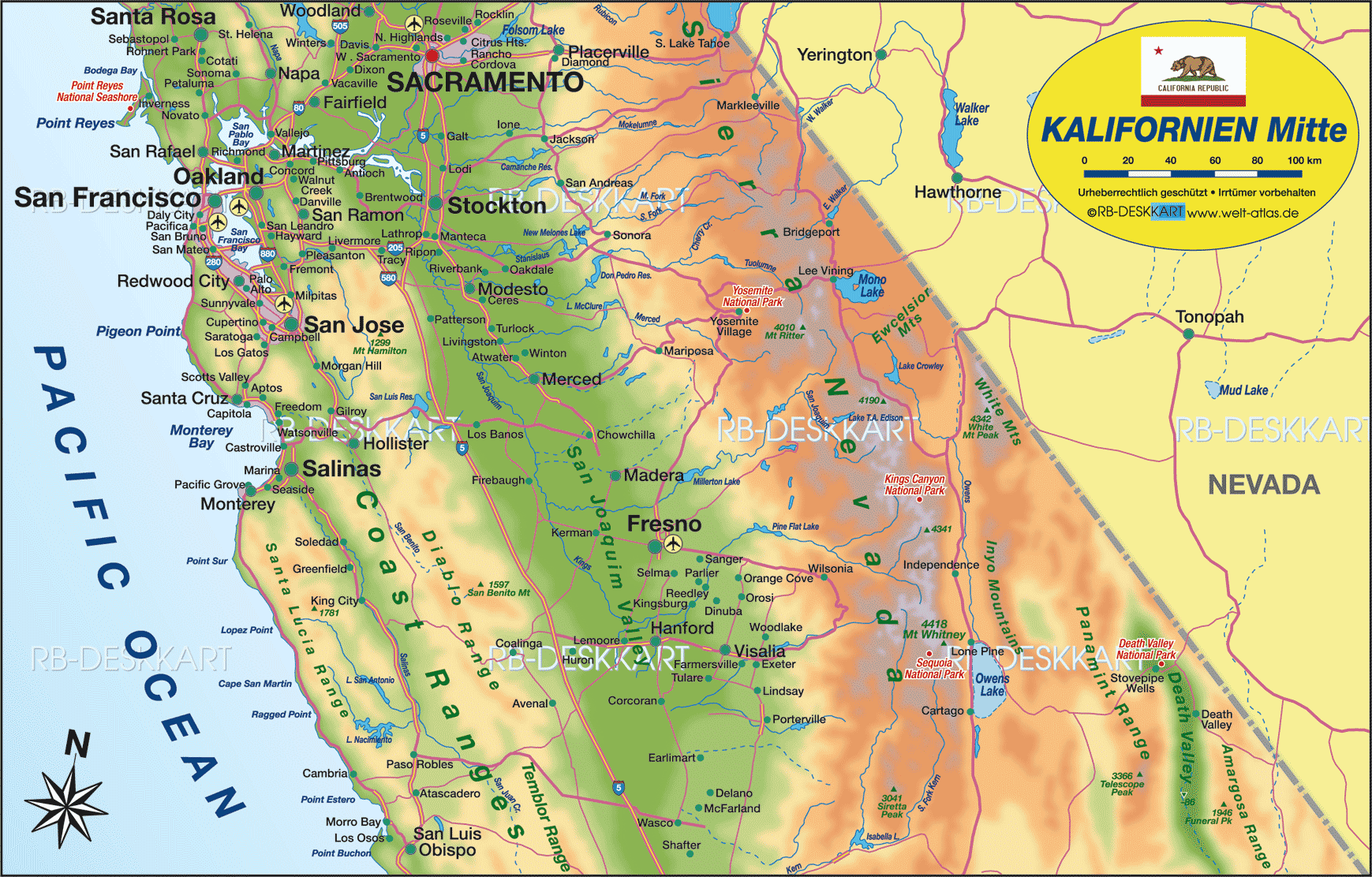Karte von Kalifornien-Mitte (Region in USA)