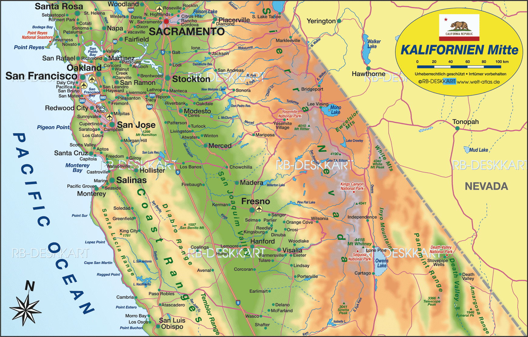 Karte von Kalifornien-Mitte (Region in USA) | Welt-Atlas.de