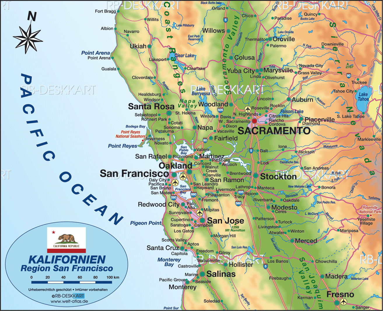 Karte von San Francisco Region, Kalifornien (Region in USA)