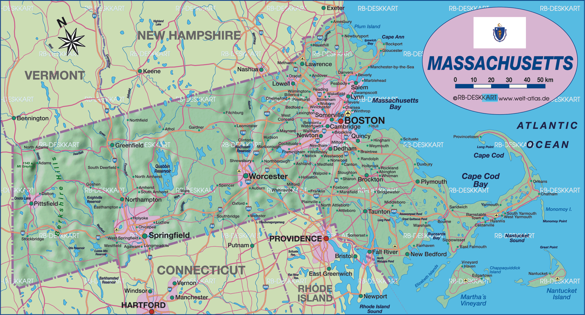 Map Of Massachusetts State Section In United States Usa Welt