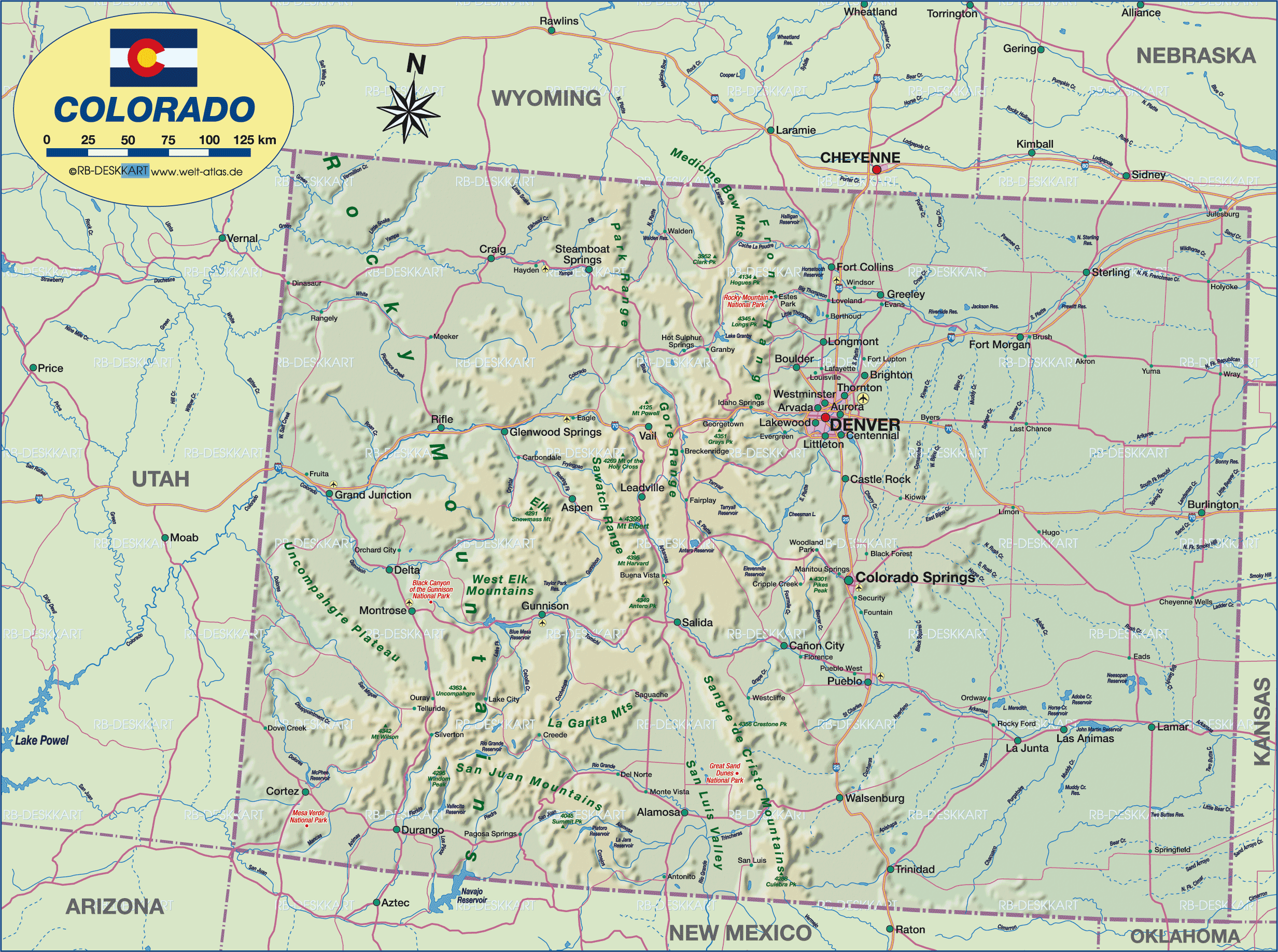 Map of Colorado (State / Section in United States, USA)