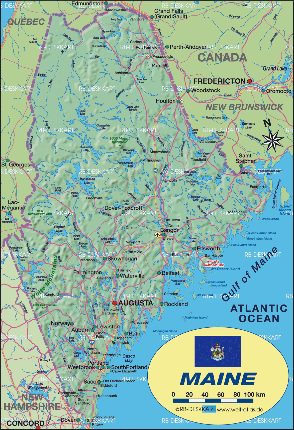 Map of Maine (State / Section in United States, USA)