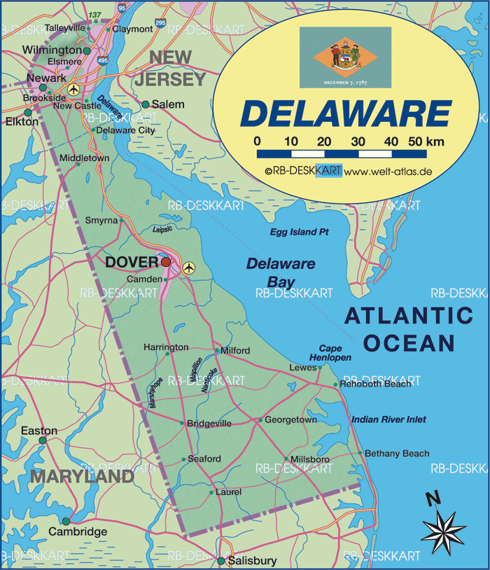 Map of Delaware (State / Section in United States, USA)