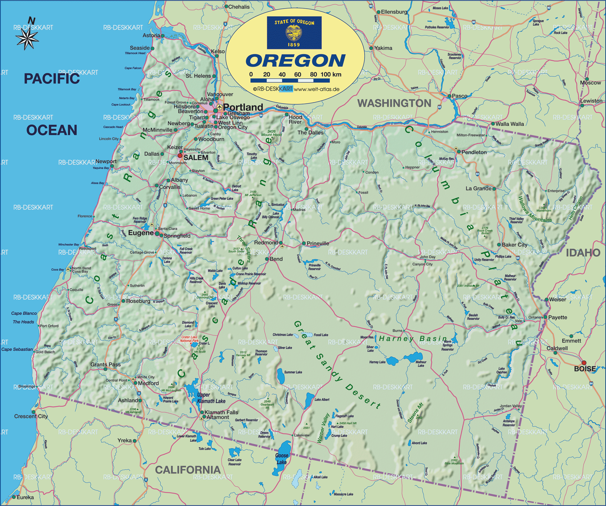 Karte von Oregon (Bundesland / Provinz in Vereinigte Staaten, USA)