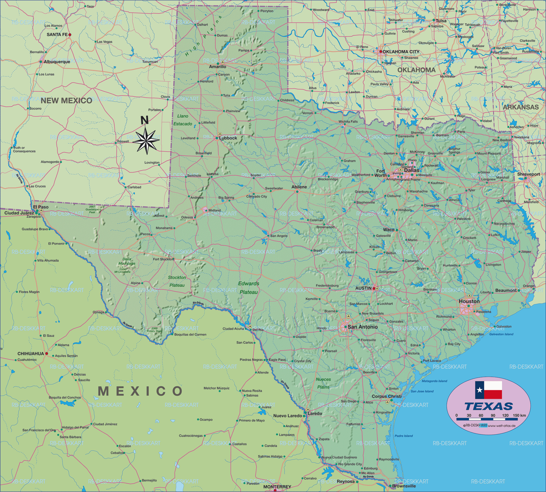 Map of Texas (State / Section in United States, USA) | Welt-Atlas.de