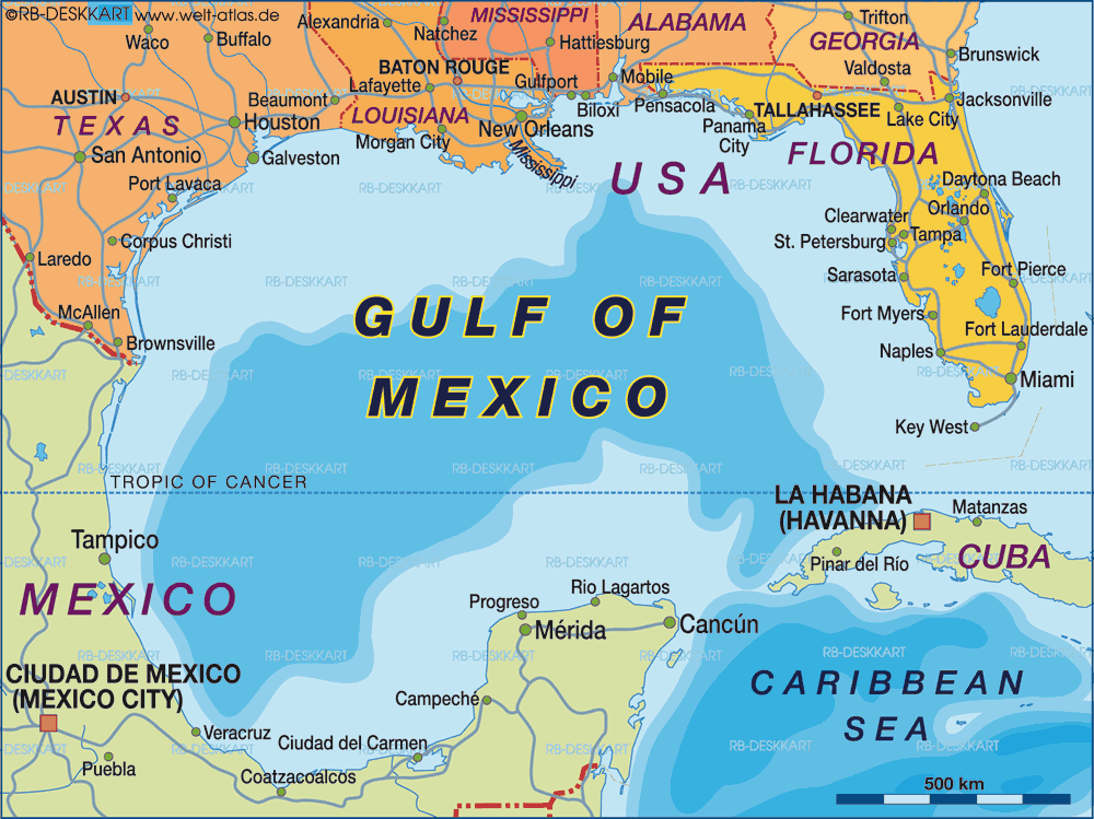 Karte von Golf von Mexico (Region in Vereinigte Staaten, USA, Mexico)