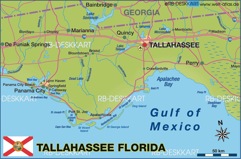 Karte von Tallahassee, Region (Region in Vereinigte Staaten, USA - Florida)