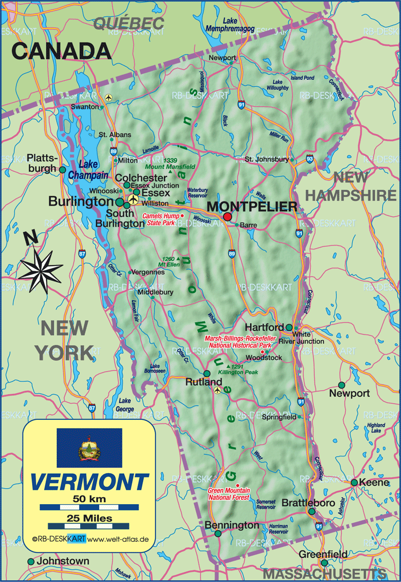 Karte von Vermont (Bundesland / Provinz in Vereinigte Staaten, USA)