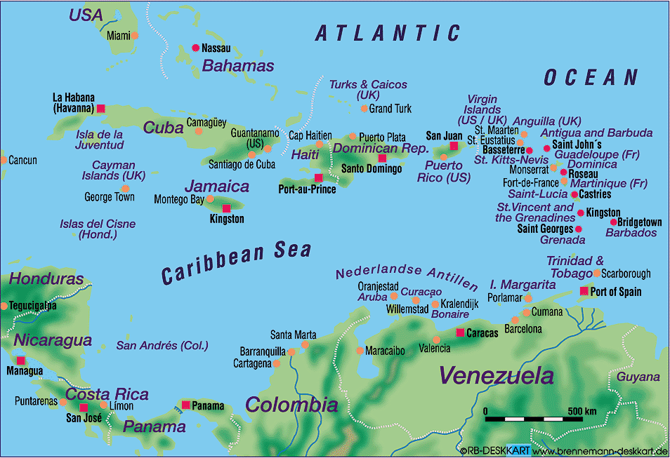 Map of Caribbean States (Region in Several countries) | Welt-Atlas.de