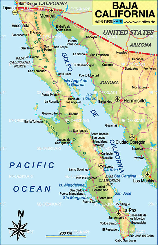 Map of Baja California (Region in Mexico)