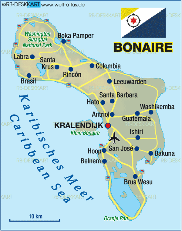 Map of Bonaire (Island in Netherlands)