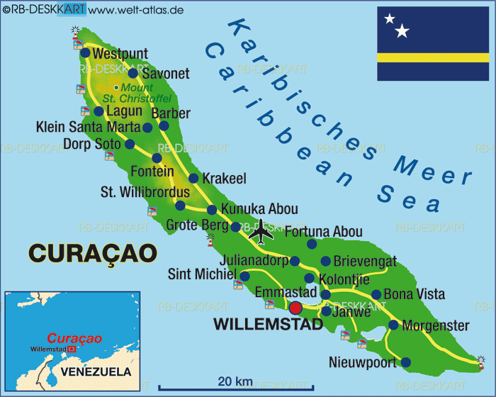 Karte von Curacao (Insel in Niederlande)