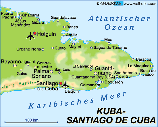 Karte von Santiago de Cuba (Region in Kuba)