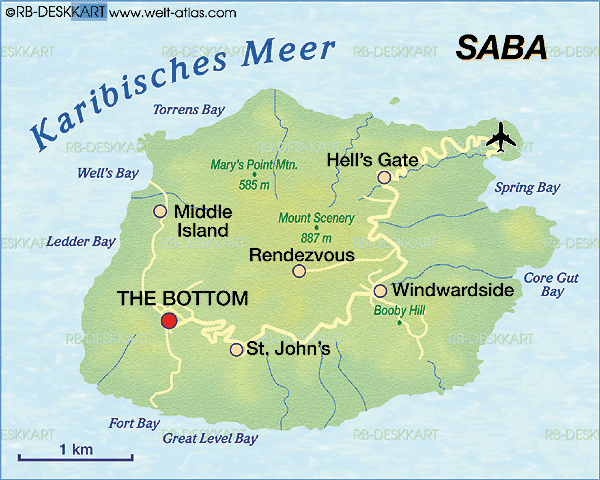 Map of Saba (Island in Netherlands)