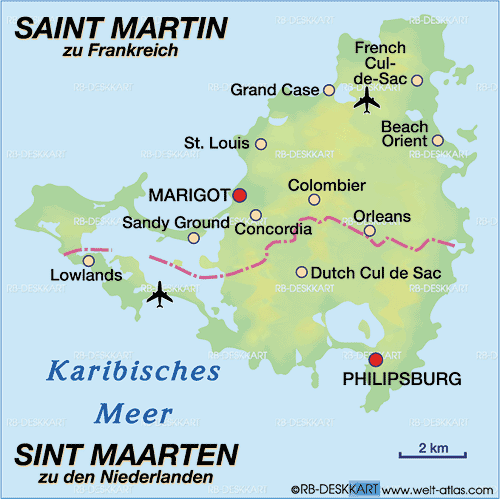 Map of Saint Martin (Island in France)
