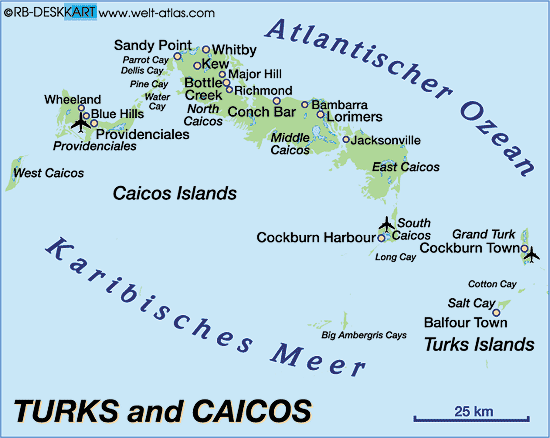 Karte von Turks and Caicos (Region in Vereinigtes Königreich)