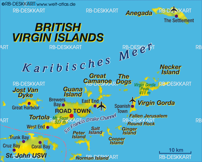 Map of Virgin Islands - British (BRVI) (Island in United Kingdom)