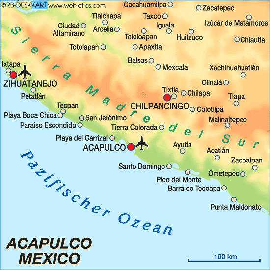 Map of Acapulco (Region in Mexico)