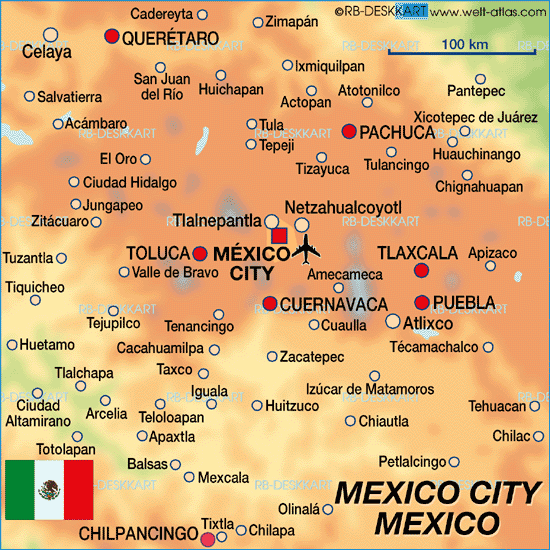 Map of Mexico town center, region (Region in Mexico)