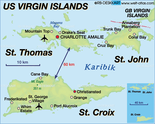 Karte von Virgin Islands, US (USVI) (Region in Vereinigte Staaten)