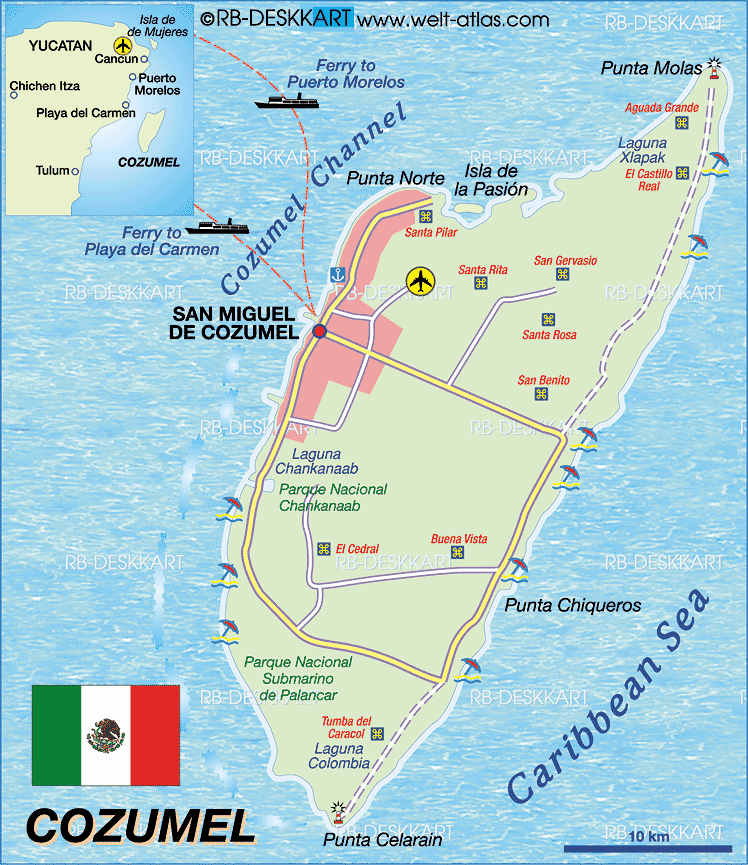 Map of Cozumel (Island in Mexico)