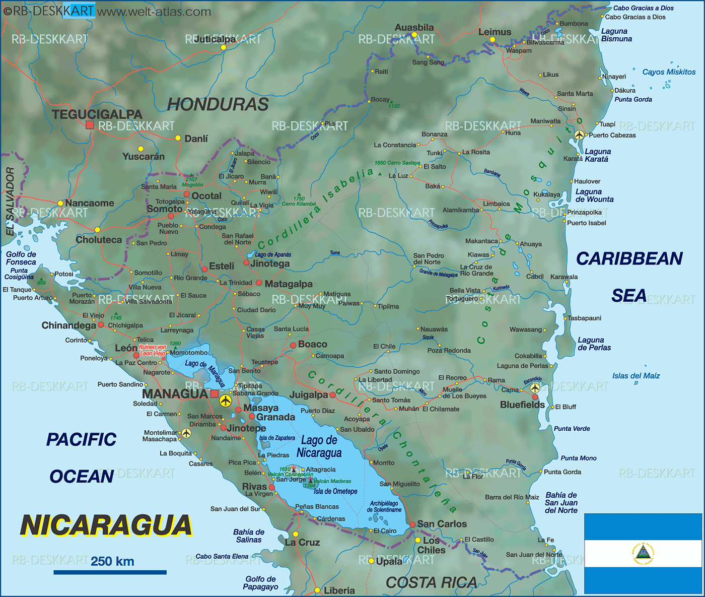 Karte von Nicaragua (Land / Staat)