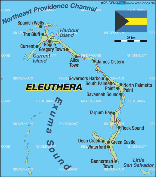 Map of Eleuthera (Island in Bahamas)