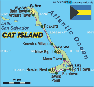 Map of Cat Island (Island in Bahamas)