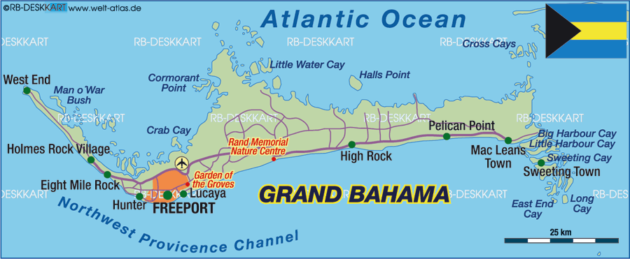 Map of Grand Bahama (Island in Bahamas)