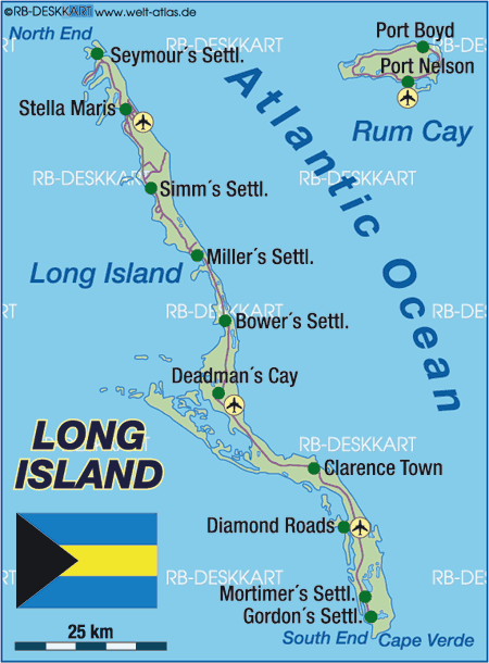 Map of Long Island (Island in Bahamas)